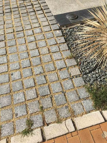 Adoquines instalados con Grava Amarilla Mármol 