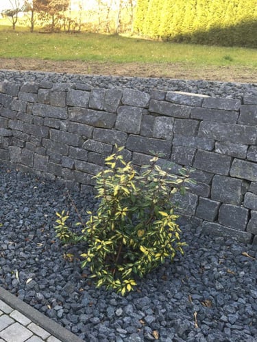 Basalt muurstenen aangelegde stapelmuur