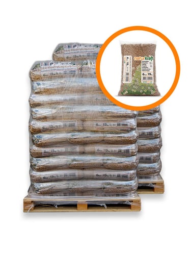 Granulés (pellets) de bois EN+A1 / DIN+ deux palettes complète 132 sacs de 15kg (990kg)