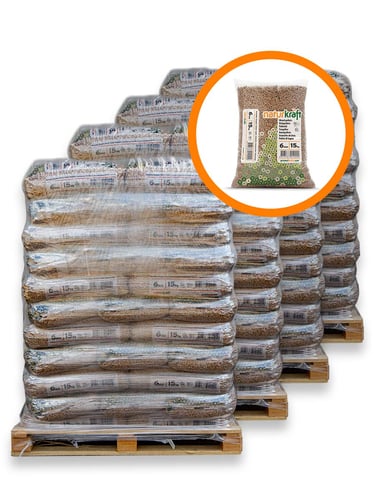 Granulés (pellets) de bois EN+A1 / DIN+ quatre palettes complète 264 sacs de 15kg (3960kg)