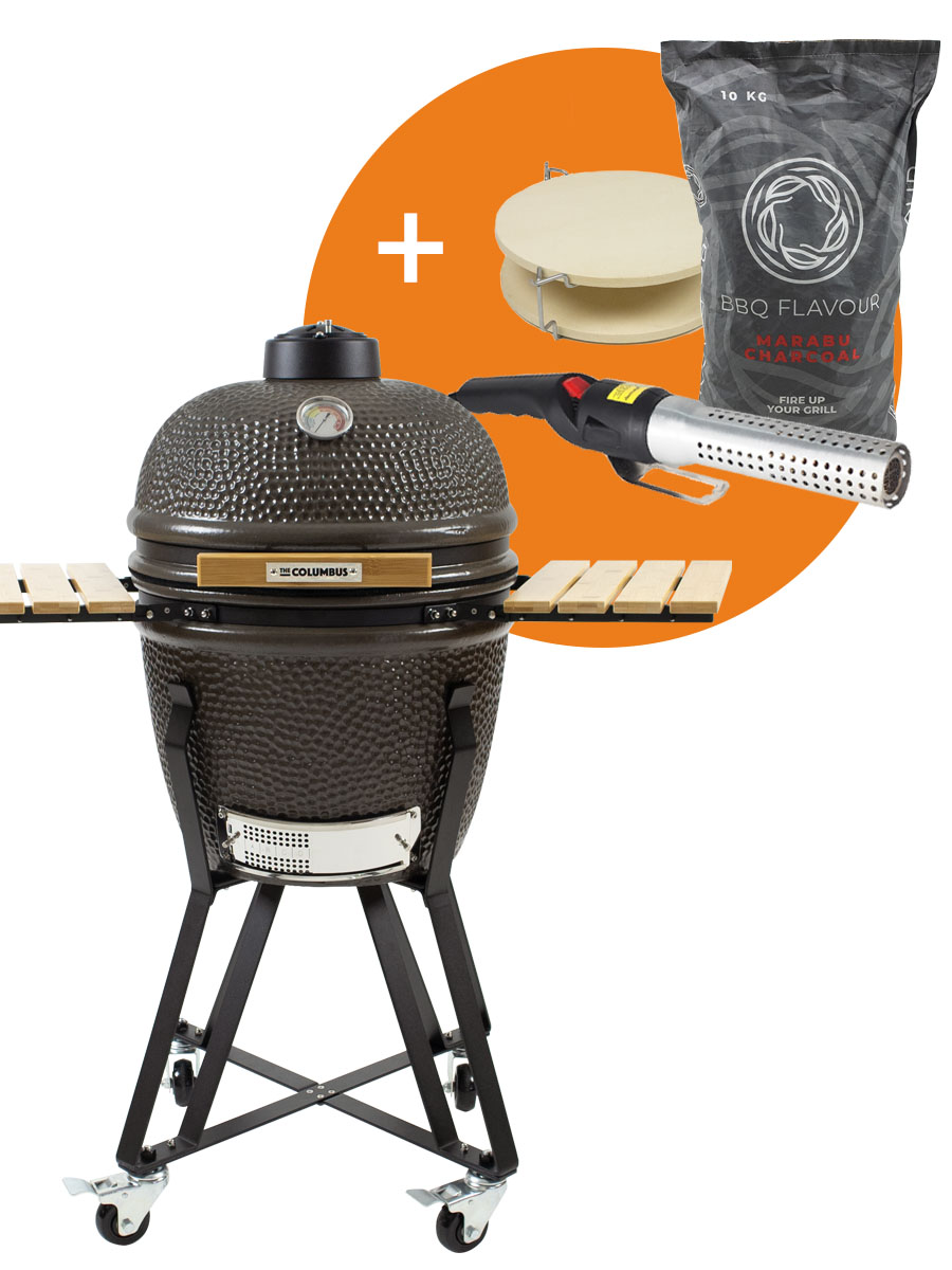 The Columbus Medium Charcoal Gris Complet Kamado incl. startersset