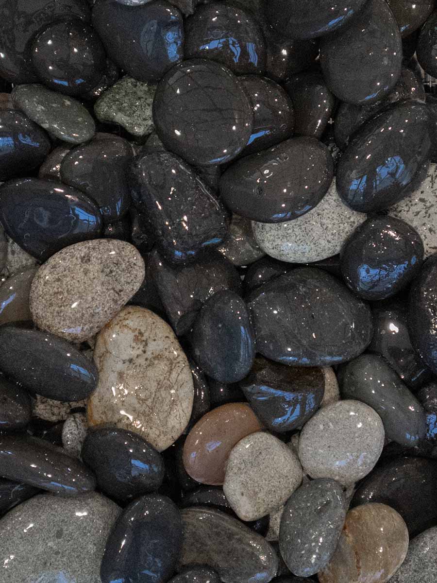 Beach pebbles noir grands galets 30 - 60mm (3 - 6cm) (humide)