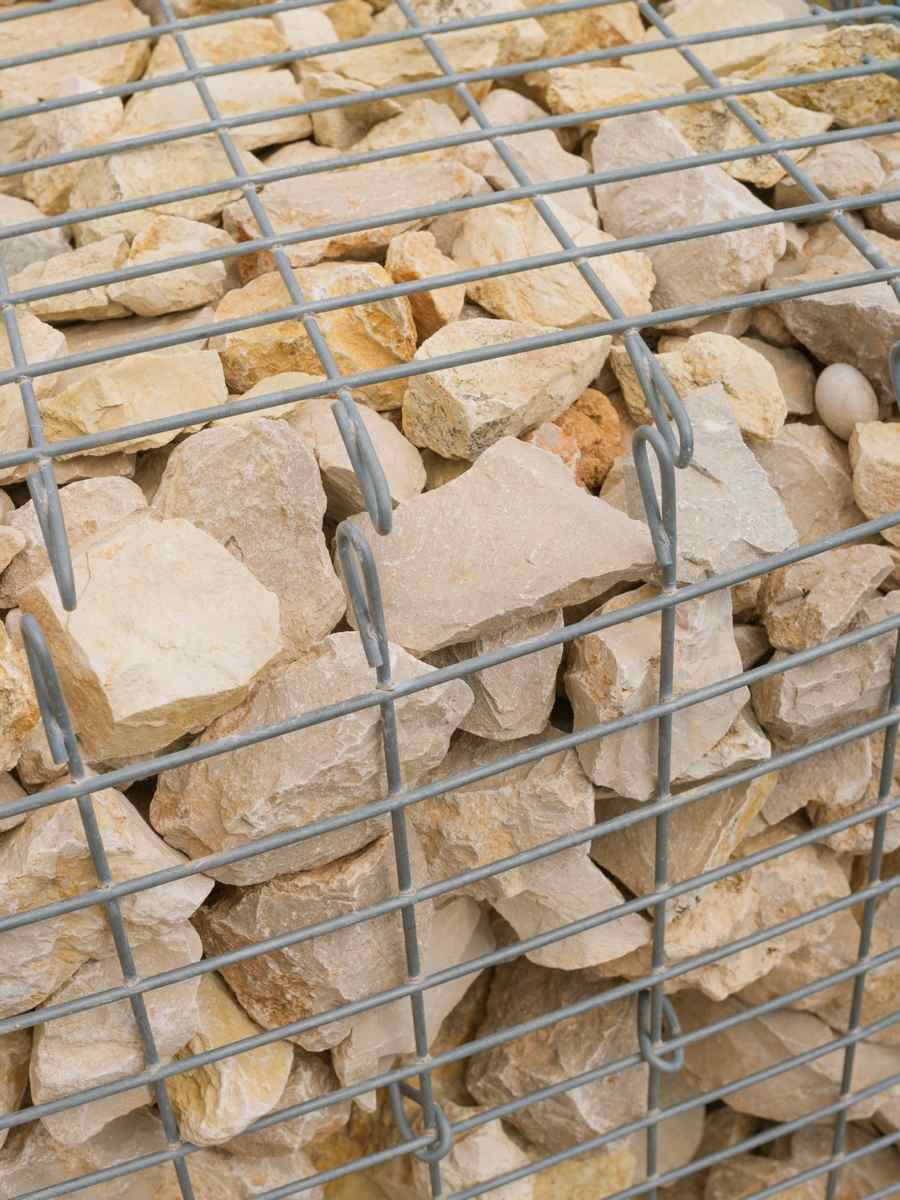 Pierres calcaires à gabion jaune Yellow Sun jardin paysagé