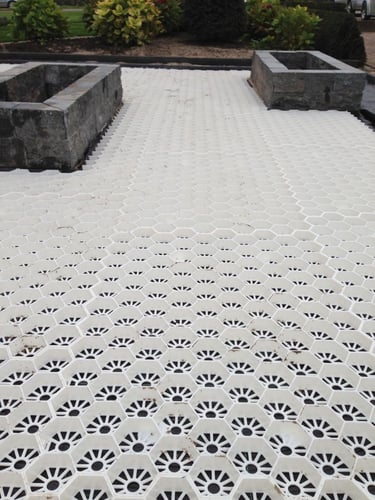 Palete completa de estabilizador de cascalho Easygravel 3XL branco instalada