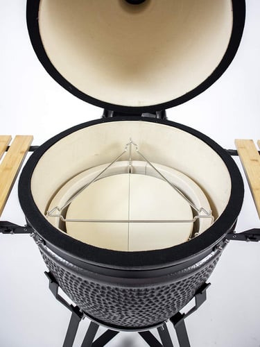 O Columbus Large Kamado Cinza Charcoal Completo, com placas de cerâmica e suporte para grelha