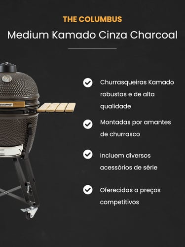The Columbus Medium Kamado Cinza Charcoal Completo